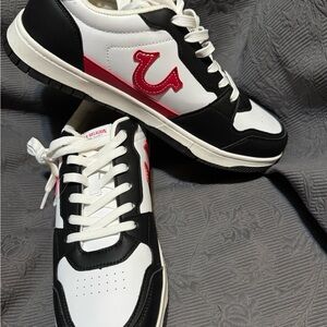 True Religion Black and White Sneakers with Red Logo